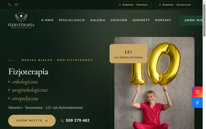 Strona internetowa Fizjoterapia Monika – Siewierz, Sosnowiec - medycyna, Siewierz