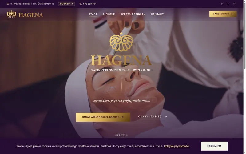 Strona internetowa Hagena – Gabinet Kosmetologii i Trychologii, Świętochłowice - uroda, Świętochłowice