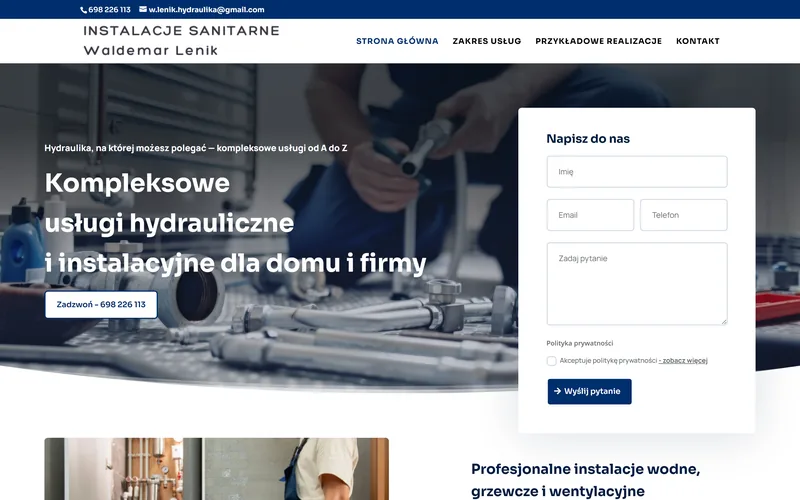 Strona internetowa Lenikhydraulika.pl - usługi dla domu, Kalwaria Zebrzydowska