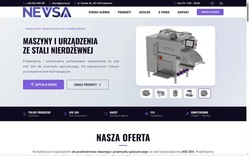 Strona internetowa NEVSA – Maszyny ze stali nierdzewnej dla przemysłu spożywczego - przemysł