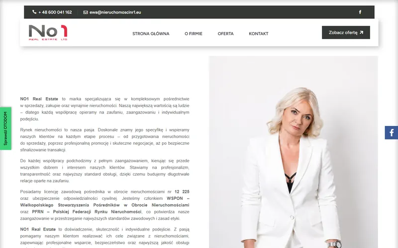 Strona internetowa NO1 Real Estate – Pośrednictwo nieruchomości, Poznań - wynajem, Poznań
