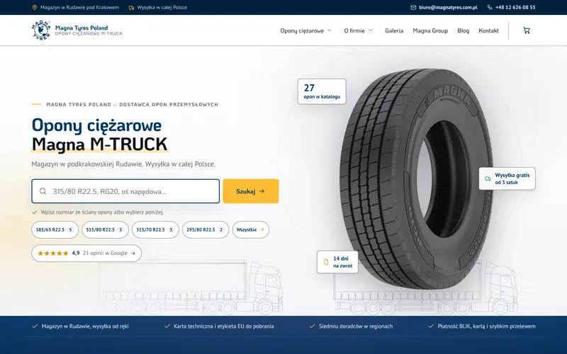 Strona internetowa Oponyciezarowemagna.pl - motoryzacja, Rudawa