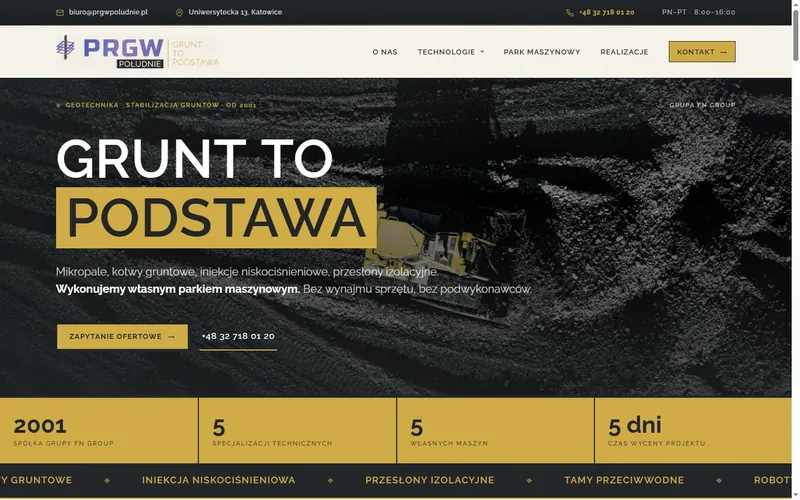 Strona internetowa PRGW Południe – Geotechnika Katowice - budownictwo, Katowice