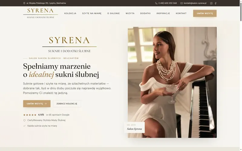 Strona internetowa Salon Syrena – Suknie Ślubne Bełchatów - moda, Bełchatów