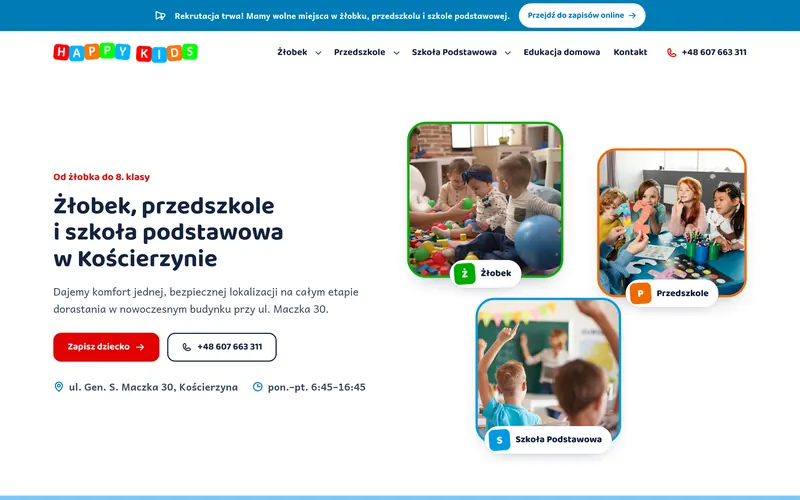 Strona internetowa Sphappykids.pl - edukacja, Kościerzyna