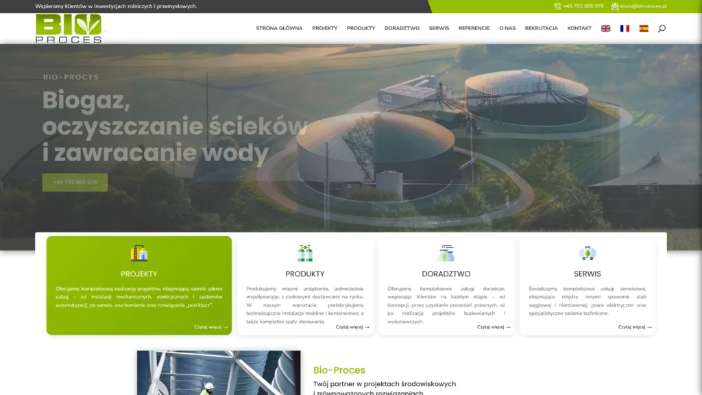 Strona internetowa Bioproces.pl - przemysł