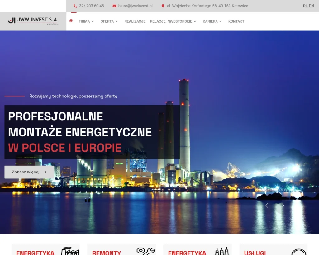 Strona internetowa Jwwinvest.pl - energia i oze, Katowice