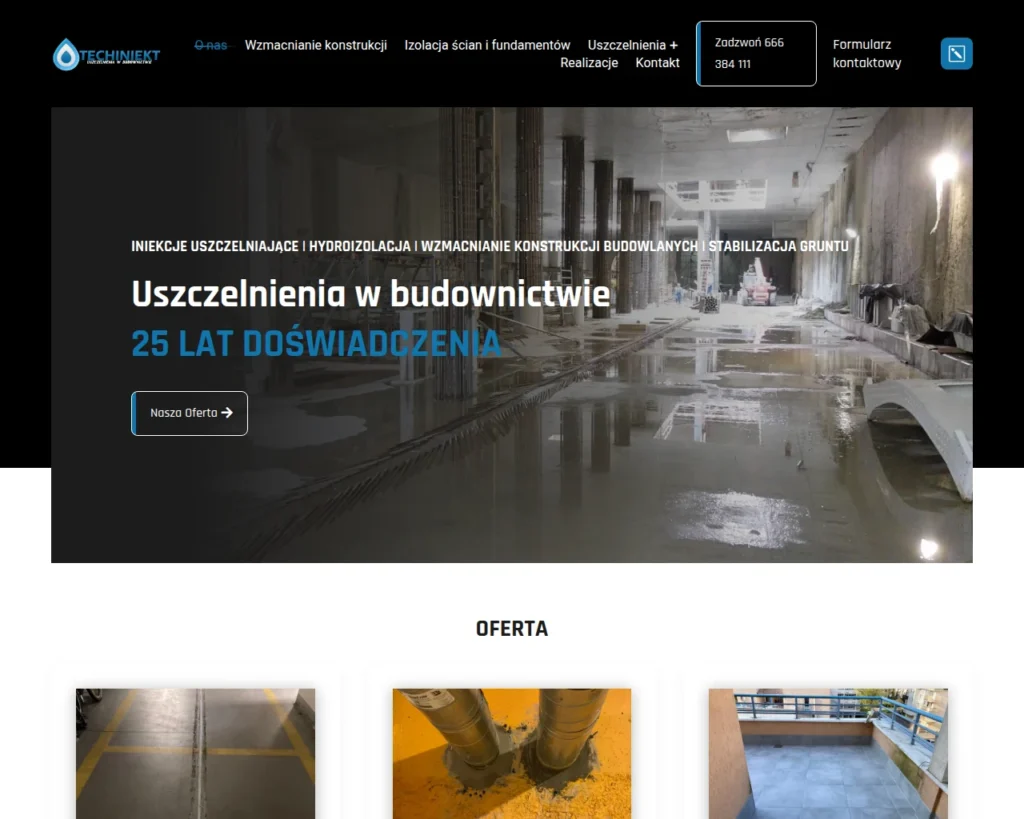 Strona internetowa Techiniekt.pl - budownictwo, Warszawa