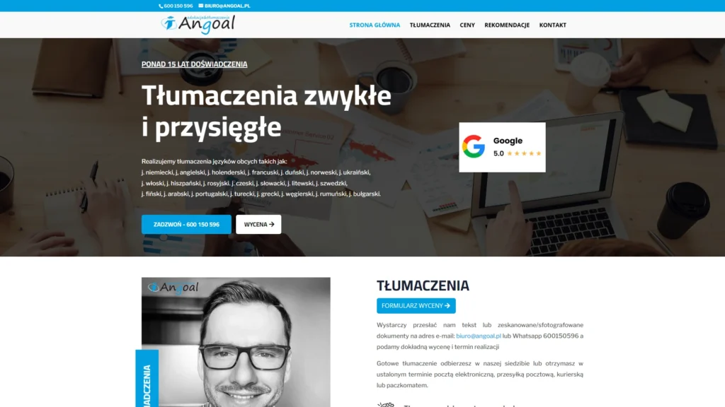 Strona internetowa Angoal.pl - edukacja