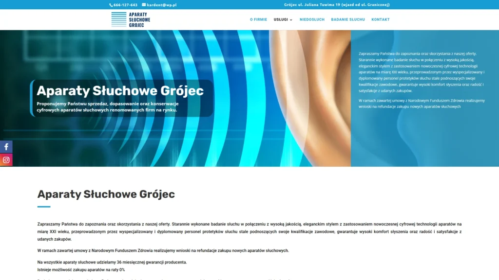 Strona internetowa Aparatysluchowegrojec.pl - medycyna, Grójec