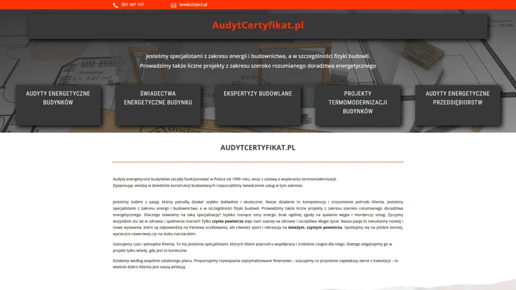 Strona internetowa Audytcertyfikat.pl - energia i oze, Częstochowa