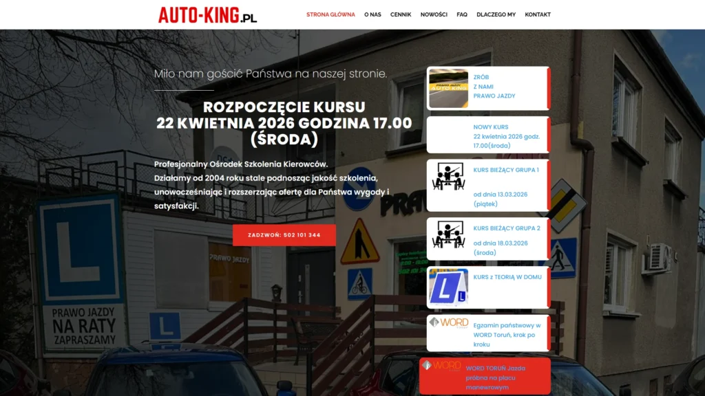 Strona internetowa Autoking.pl - edukacja, Toruń