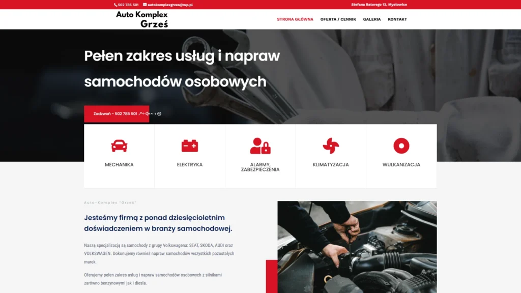 Strona internetowa Autokomplexgrzes.pl - motoryzacja, Mysłowice