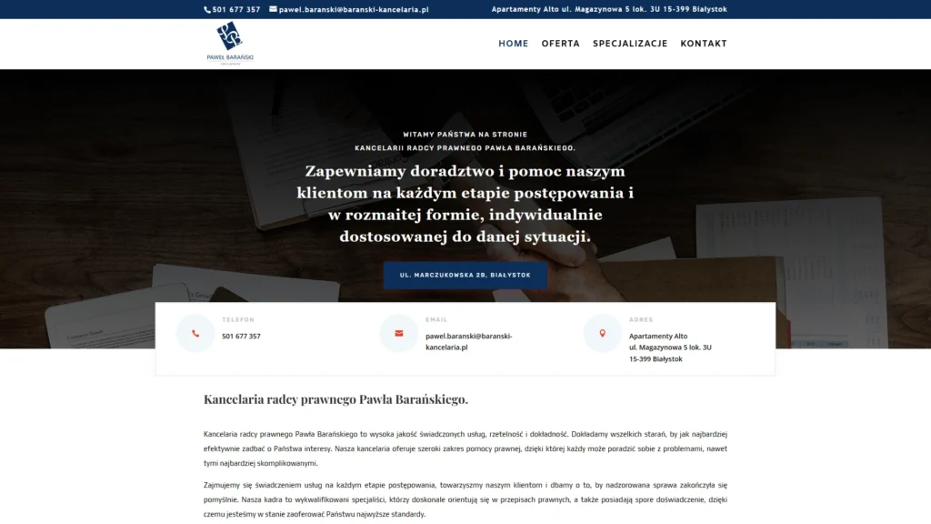 Strona internetowa Baranskikancelaria.pl - prawo, Białystok