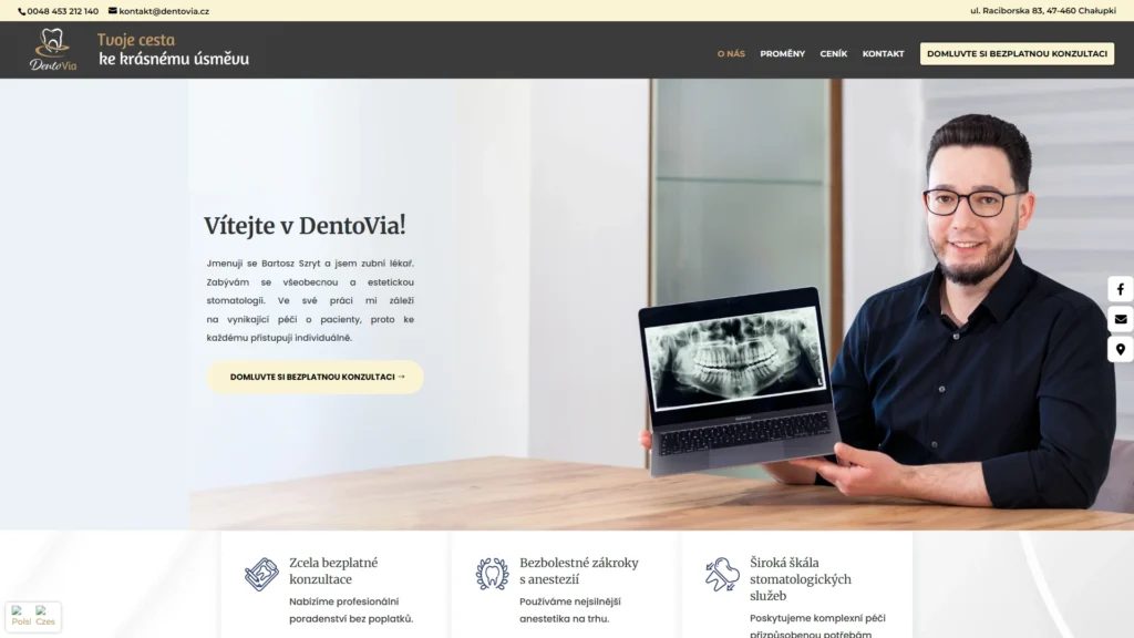 Strona internetowa Dentovia.cz - medycyna, Chałupki