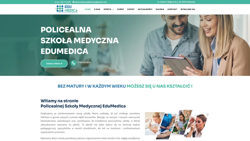 Strona internetowa Edumedica.edu.pl - edukacja, Pabianice