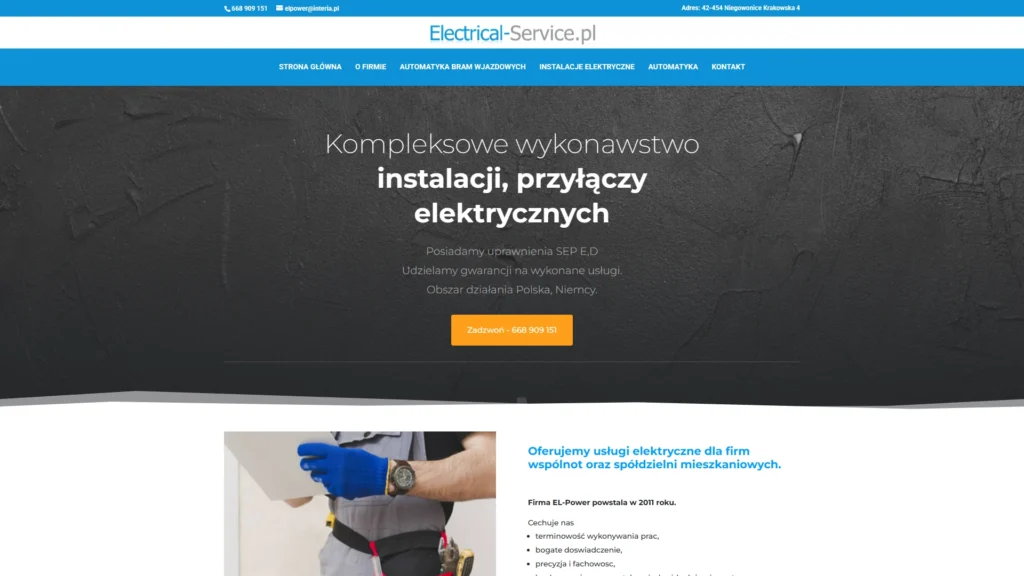 Strona internetowa Electricalservice.pl - usługi dla domu, Niegowonice