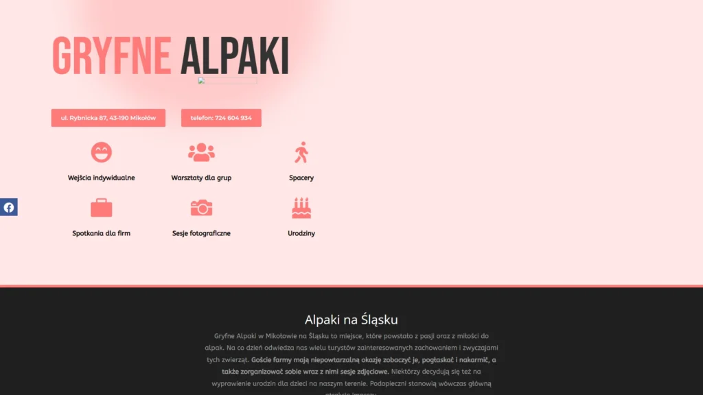 Strona internetowa Gryfnealpaki.pl - zwierzęta, Mikołów