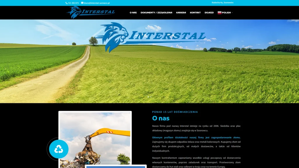 Strona internetowa Interstalsurowce.pl - przemysł, Sosnowiec