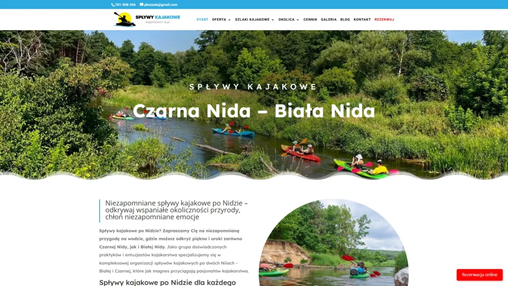 Strona internetowa Kajakitokarnia.pl - turystyka, Tokarnia