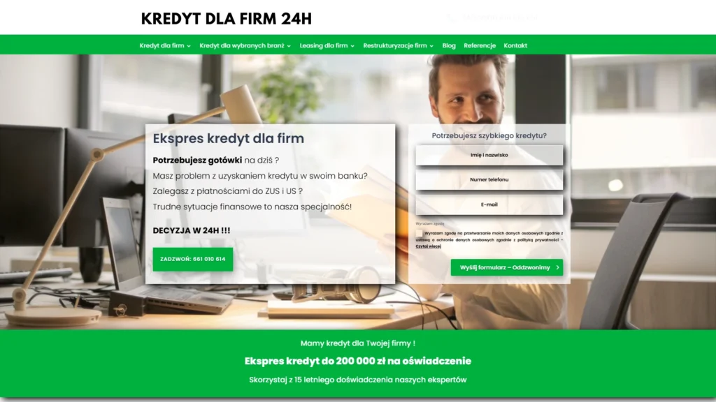 Strona internetowa Kredytydlafirm.net - finanse
