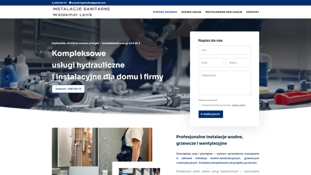 Strona internetowa Lenikhydraulika.pl - usługi dla domu, Kalwaria Zebrzydowska