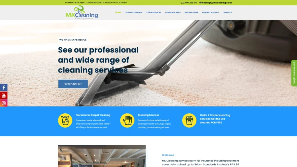 Strona internetowa Mkcleaning.co.uk - usługi dla domu