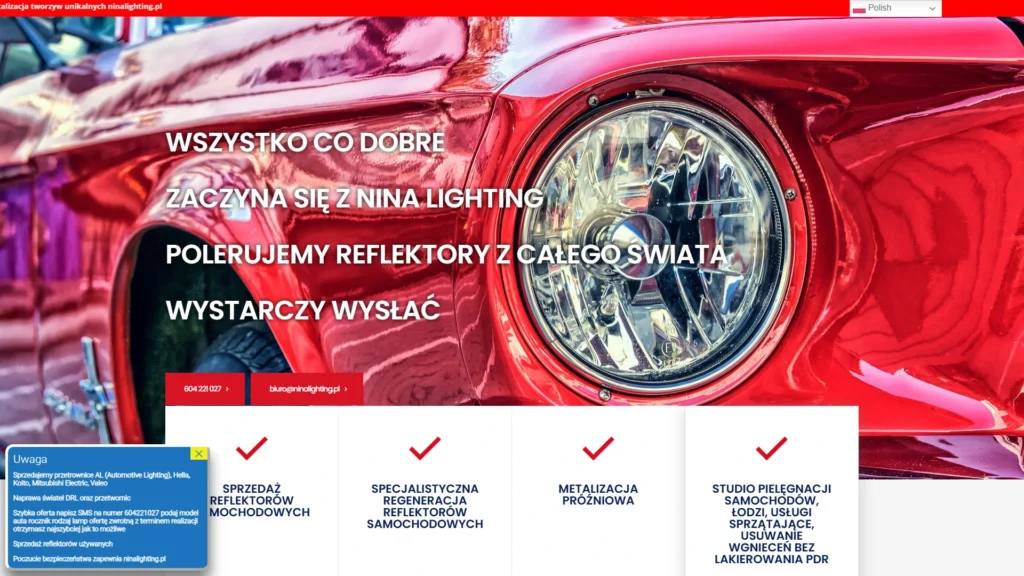 Strona internetowa Ninalighting.pl - motoryzacja, Warszawa