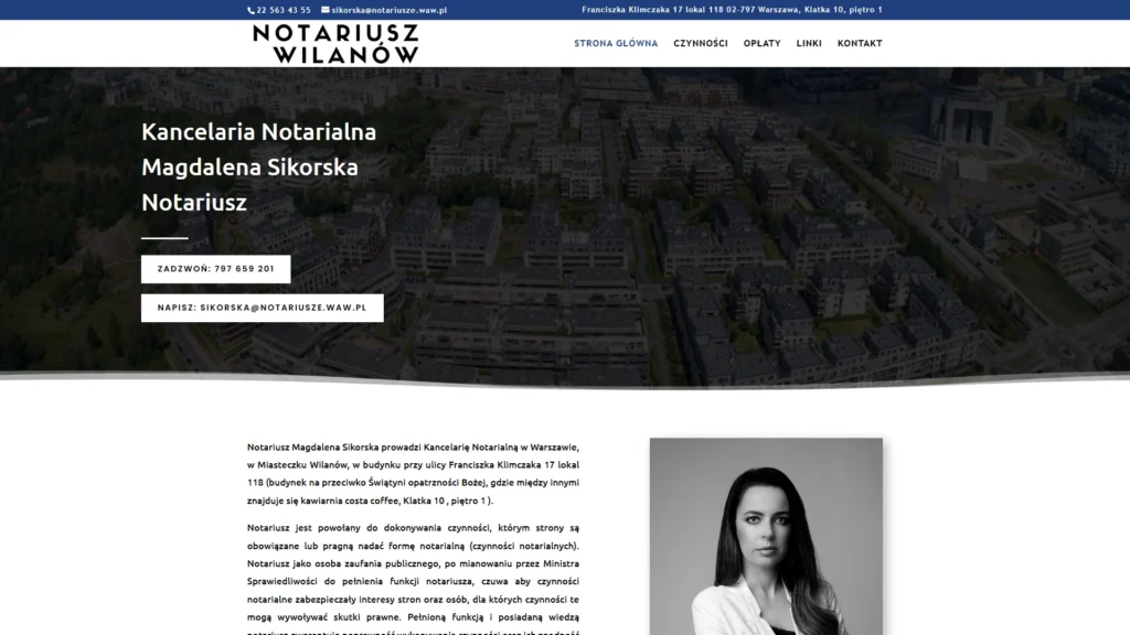 Strona internetowa Notariuszwilanow.pl - prawo, Warszawa