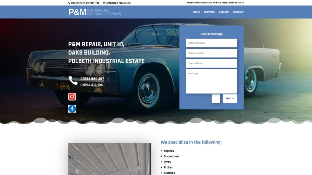 Strona internetowa Pmrepair.co.uk - motoryzacja