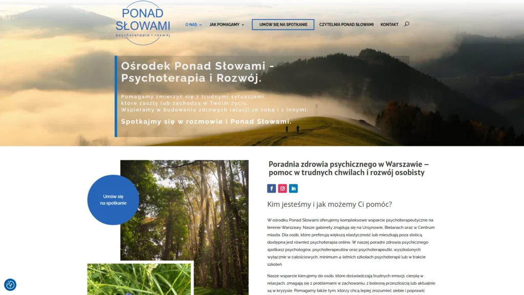 Strona internetowa Ponadslowami.pl - psychologia, Warszawa