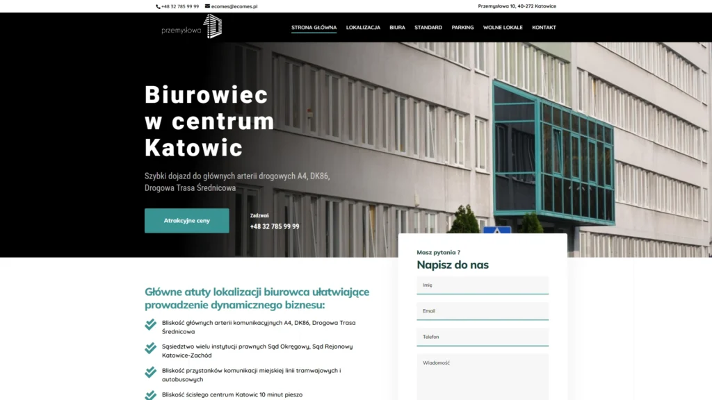Strona internetowa Przemyslowa10.pl - wynajem, Katowice
