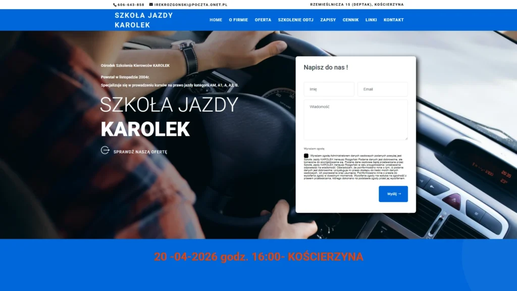 Strona internetowa Szkolajazdykarolek.pl - edukacja, Kościerzyna