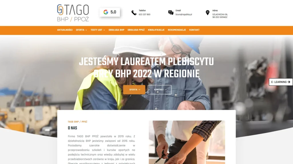 Strona internetowa Tagobhp.pl - edukacja, Sieradz