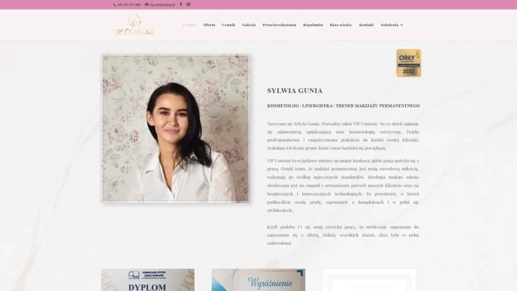 Strona internetowa Vipcontour.pl - uroda, Kraków