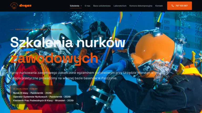 Degas – Szkolenia nurków zawodowych - realizacja Arlek.pl